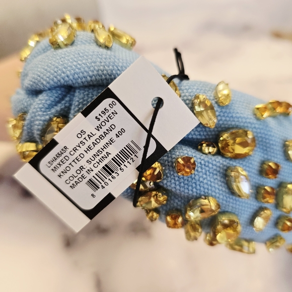 Lele Sadoughi Mixed Crystal Woven Knotted Headband in Sunshine Blue Yellow Gold main image 7